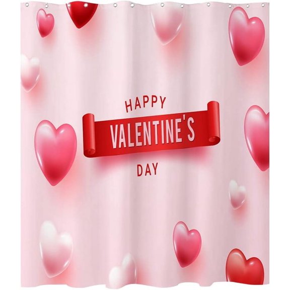 Happy Valentine''s Day Shower Curtain Romantic Heart Love Theme Fabric Shower Curtain Bathroom Decor Sets with Grommets and Hooks 72 x 72 Inch Pink Red