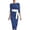 Blue, variant on Iyufng Midi Retro Polka Dot Dresses for Women Fitted Long Sleeve Round Neck Dress