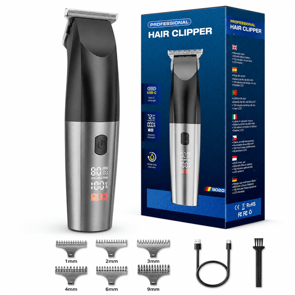 Wundmed Hair Clippers for Men, Cordless Clippers for Hair Cutting with LED Display and6 Limiting Combs, Black