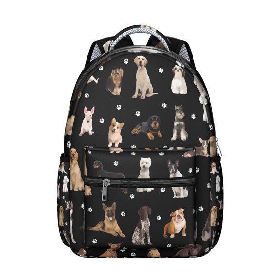Dog Breeds Backpack for School,Cute School Bag,Schoolbag with Adjustable Shoulder Straps & Padded Back,15.3"x11"x7.1".