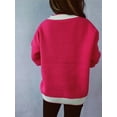 thumbnail image 2 of Women'S Contrast Color Button Down Sweater Oversized V-Neck Ribbed Knit Coat Cardigan Rose Red M, 2 of 8