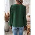 thumbnail image 6 of Womens V Neck Boho Long Sleeve Shirts Dot Chiffon Blouses Flowy Lace Crochet Clothing Casual Trendy Dark Green XXL, 6 of 7