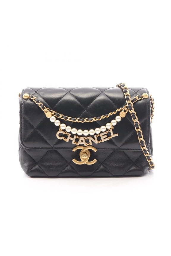 Pre-Owned Chanel Matelass Mini Flap Bag, Shoulder Handbag, Lambskin Leather, Women's, Black,...
