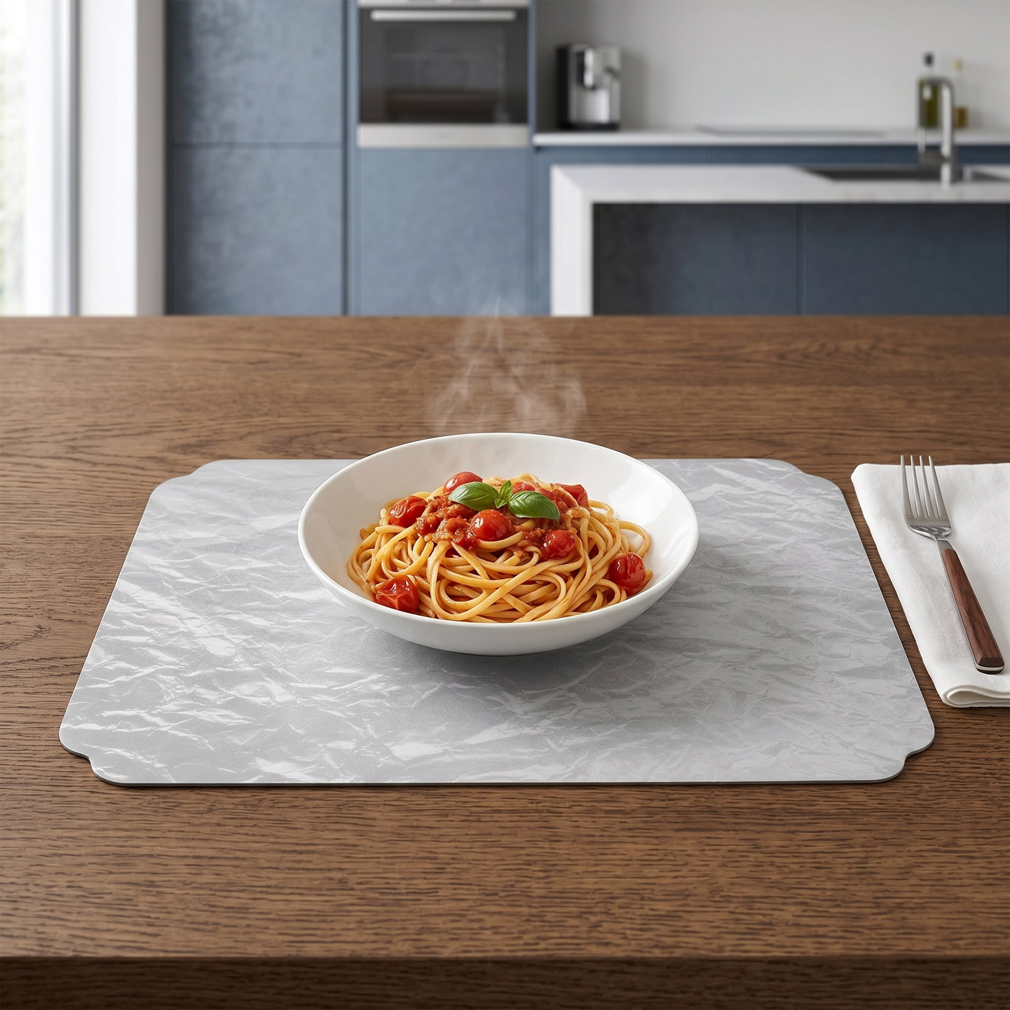 Unique Bargains 4Pcs Faux Leather Table Decor Placemats Silver Gray 17.7x11.8inch