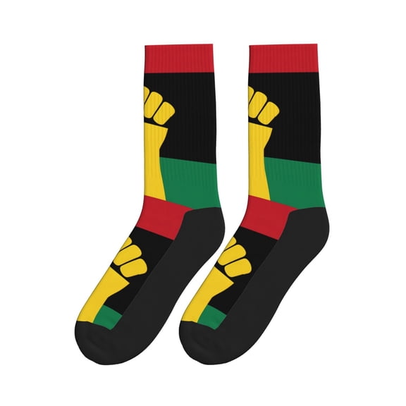 Black Power African Flag Colorful Athletic Crew Novelty Socks For Men Women