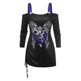 thumbnail image 1 of Tamaño de la mariposa de la mariposa la impresión del cráneo del hombro frío camiseta cinchada Rosegal  Mangas largas de talla grande, 1 of 5
