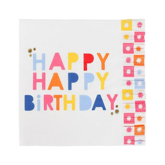 Packed party "it's my birthday" multicolor 6.5" fringe lunch napkins, 20 ct