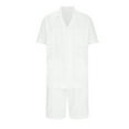 thumbnail image 3 of UVEASISHA Men's Linen 2 Pieces Beach Outfit Cotton Set Short Sleeve Button Down Shirts Summer Beach Shorts Casual Outfits White, 3 of 5