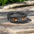 thumbnail image 3 of Tiger Eye Black Leather Bracelet Men Natural Gemstone Crystal Stone Jewelry Handmade Courage Stress Relief Protection Bracelet, 3 of 4