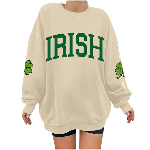 St Patrick's Day Sweatshirt, Womens Long Sleeve Sweatshirts, Round Neck Pullover Sweatshirt Women St. Patrick's Day Printing Crew Neck Long Sleeved Loose Sweatshirt Tops