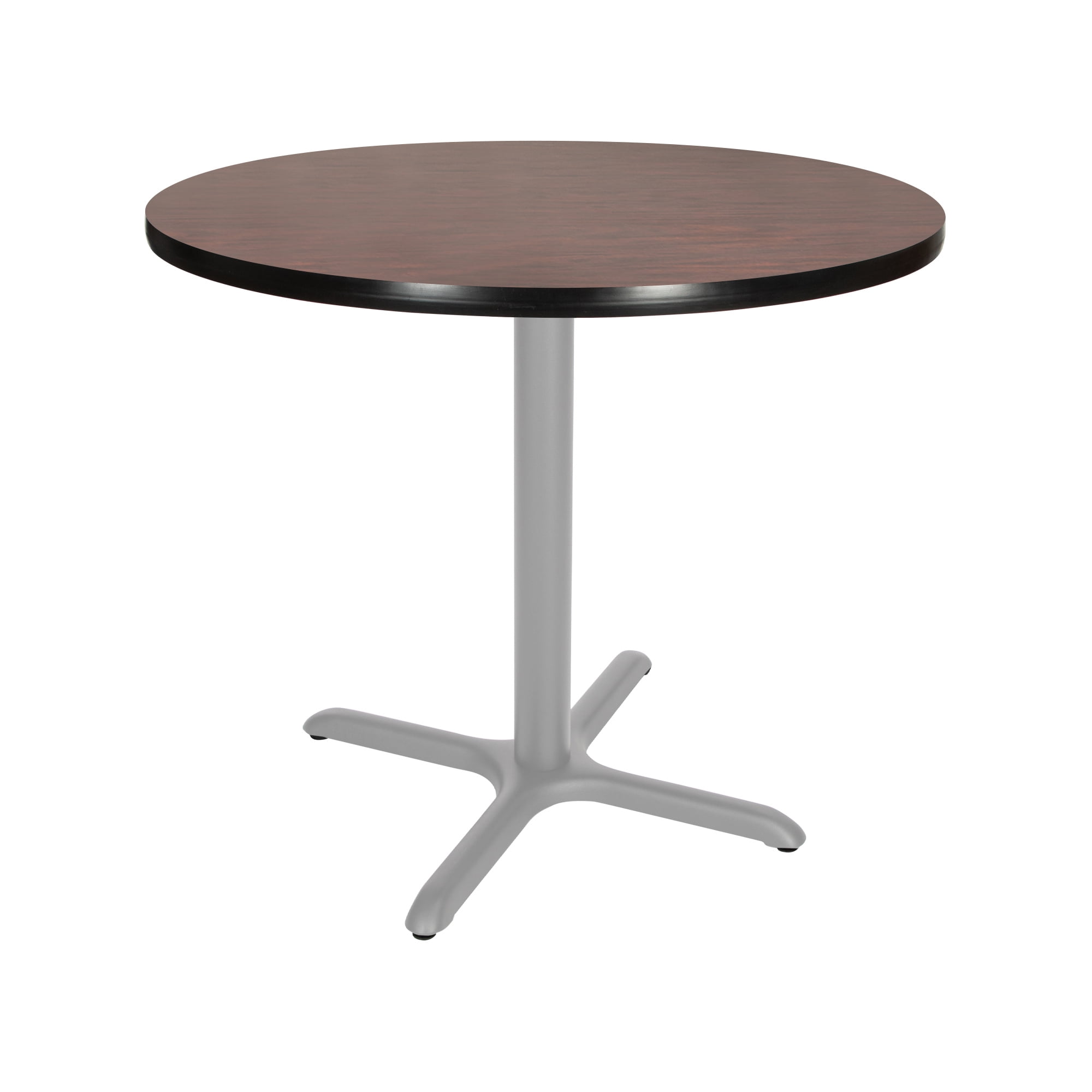 Hampden Furnishings Bennet Collection Steel Frame 36" Round Top, X Base, 30" Height, Cafe Table Grey Frame/Mahogany Top