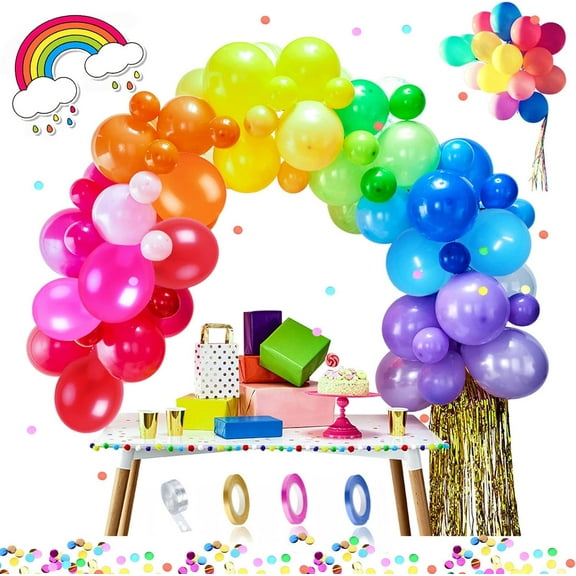 YANSION Balloon Arch Kit, Rainbow Balloons Garland Party Birthday Decorations with 2pcs Balloons Tying Tool 5M Balloon Chain for Birthday Parties, Weddings, Anniversary, Baby Shower
