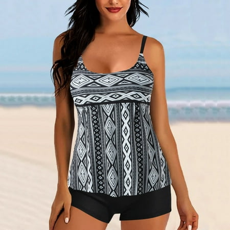Alkepwun Tankini Swimsuits for Women 2025 Two Piece Bathing Suits Tummy Control Swimwear Flowy Boho Floral Swim Tank Top with Boyshorts