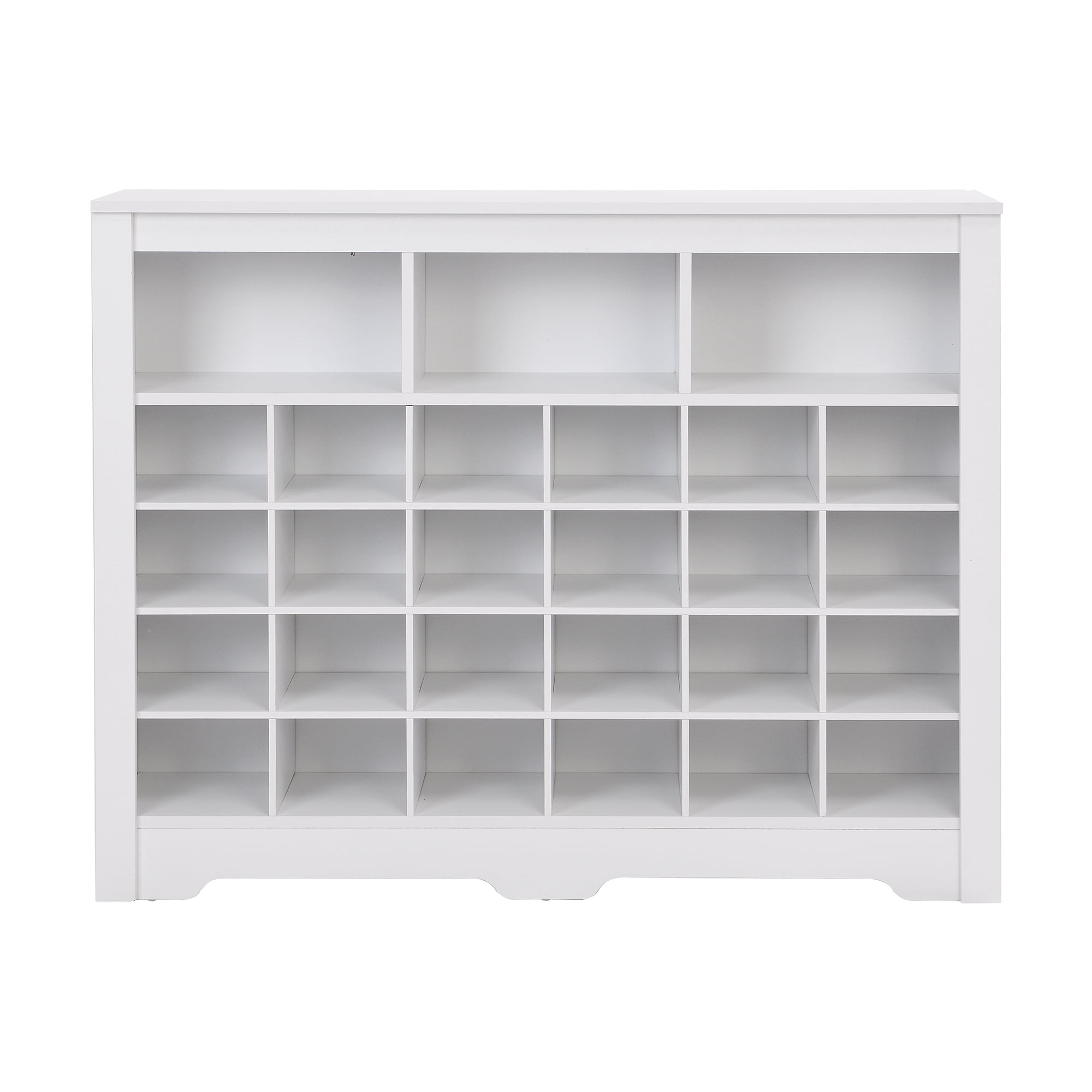 MAYEERTY Sleek Design 24 Shoe Cubby Console, Modern Shoe Cabinet with Curved Base, Versatile Sideboard with High-quality for Hallway, Bedroom, Living Room, White