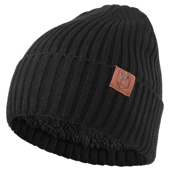 OZERO Knit Beanie Winter Hat Thermal Polar Fleece Ski Stocking Snow Skull Cap for Men and Women Black