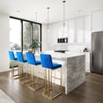 thumbnail image 2 of BELLEZE 30" Seat Height Bar Stools Upholstered Velvet Mid Back Barstool with Gold Metal Leg [Set of 1]- Hutton (Blue), 2 of 7