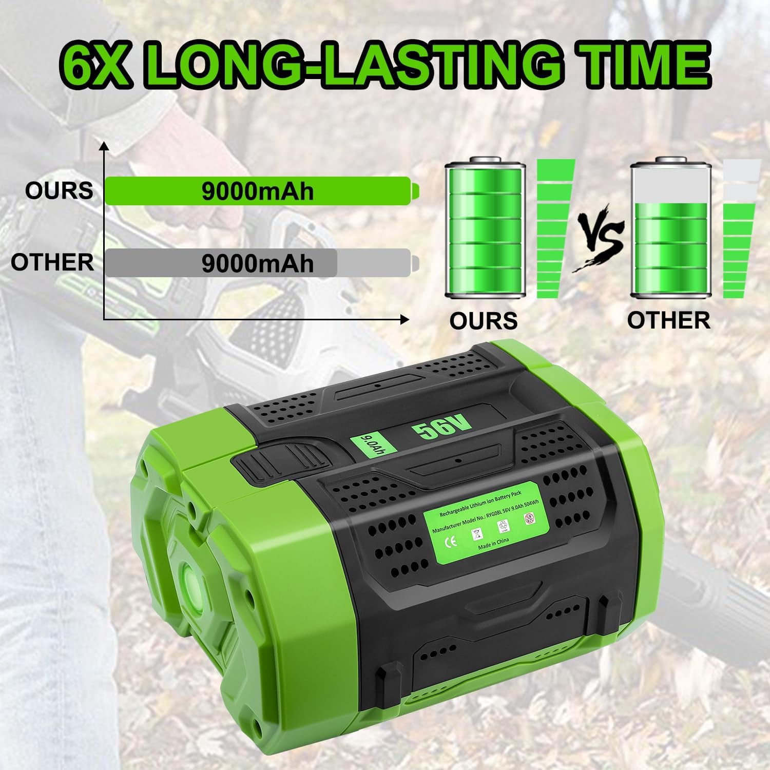 BA4200T 9.0Ah Replacement for EGO 56V Battery 56 Volt Battery Power+ Tools BA1400T BA2800 BA2800T BA4200
