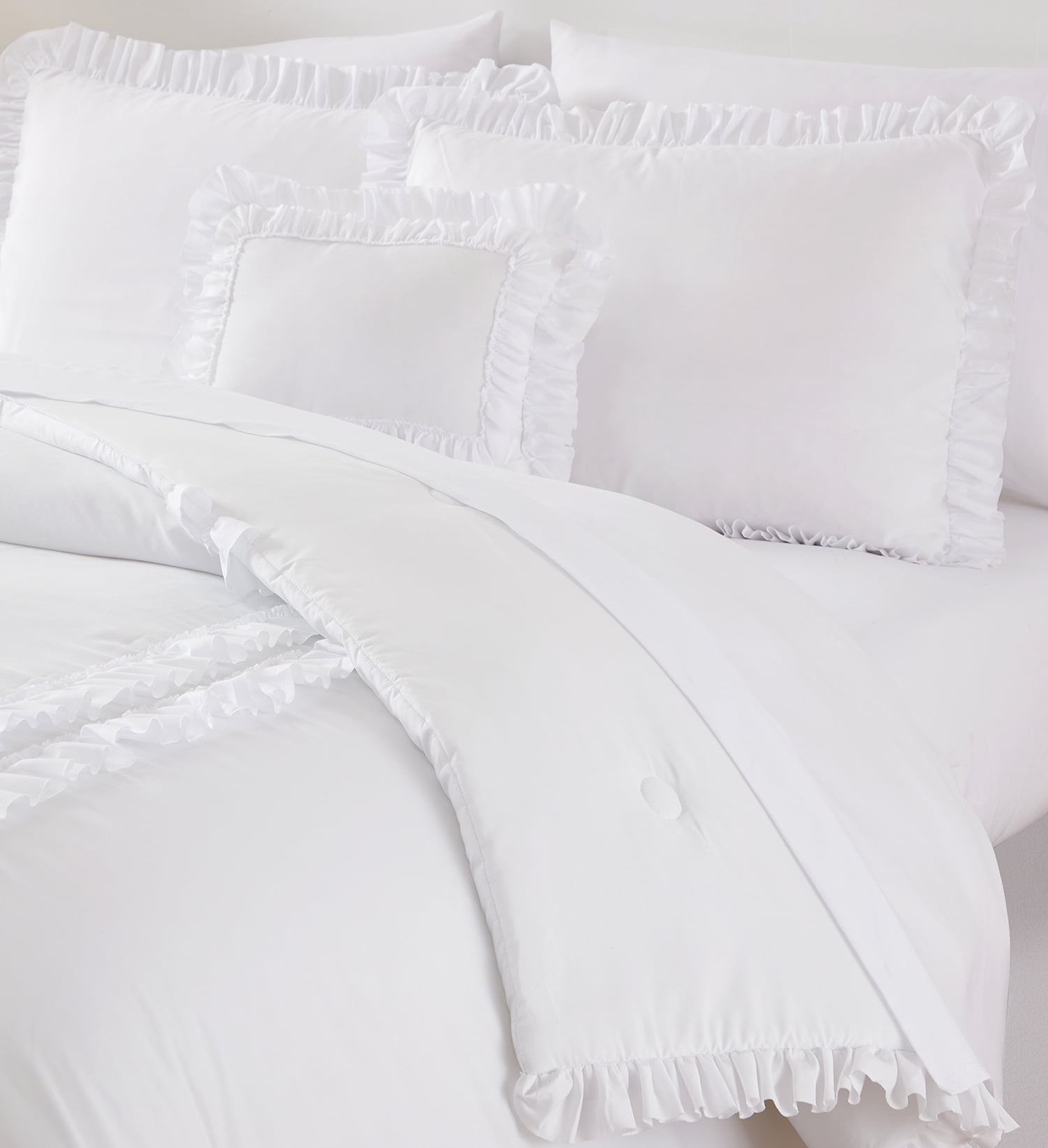 Simply Shabby Chic White Ruffle 4-Piece Soft Washed Microfiber Comforter Set, King