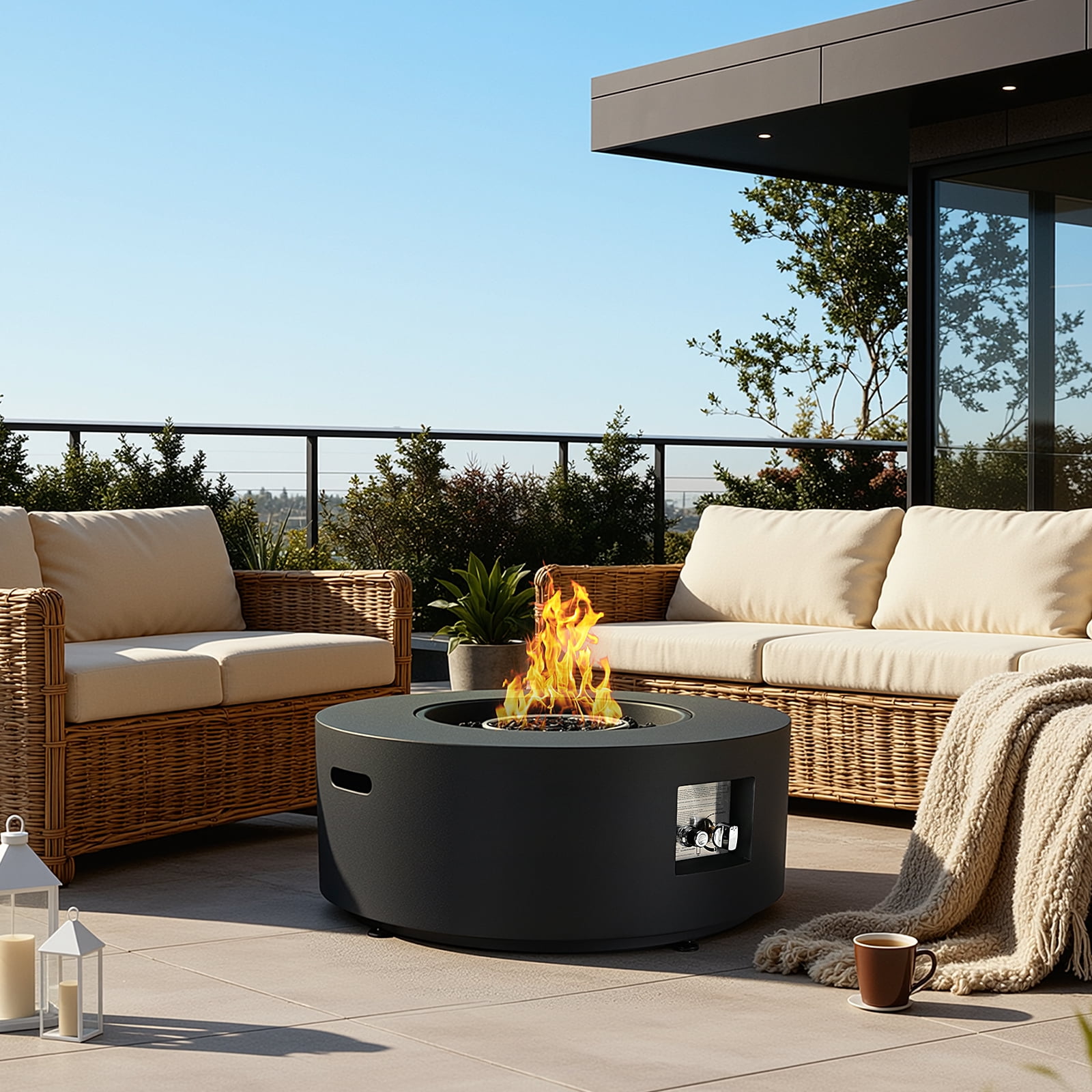 TLGREEN 30 in Outdoor Propane Fire Pit Table, 2 in 1 Round Patio Gas Fire Table, 50,000 BTU, Adjustable Legs, for Backyard, Garden,Pool,Balcony, Black