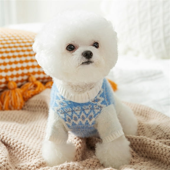 Warm Dog Sweater, Soft Pet Knitwear, Knitted Pullover, Winter Pet Clothes for Small Medium Dogs Cats,Blue M