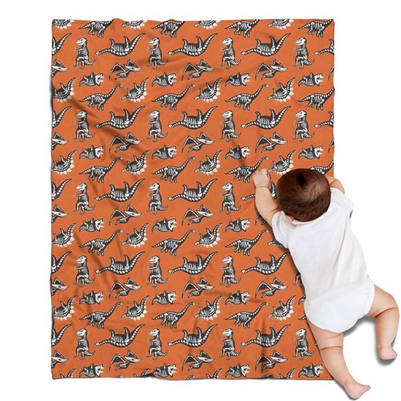 Orange Dinosaurs Skeletons Pattern Blanket,Comfortable Soft Lamb Wool Throw Blanket,All Season,Warm Lightweight Blankets for Sofa Bed Couch Living Room Chair,30"x40"