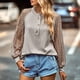 thumbnail image 5 of Camisa de manga farol, top tipo jersey para mujer, top con mangas ahuecadas y farol, top con botones en la parte delantera, confiabilidad excepcional, 5 of 9