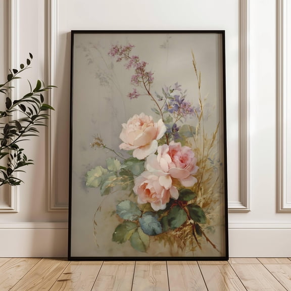 Antique Pink Roses Floral Wall Art, Botanical Prints, Victorian Prints, Flower Art, Vintage Floral Print, Cottagecore Decor, Art UNFRAMED Poster, Wall Art for Decor, Present, 8x12