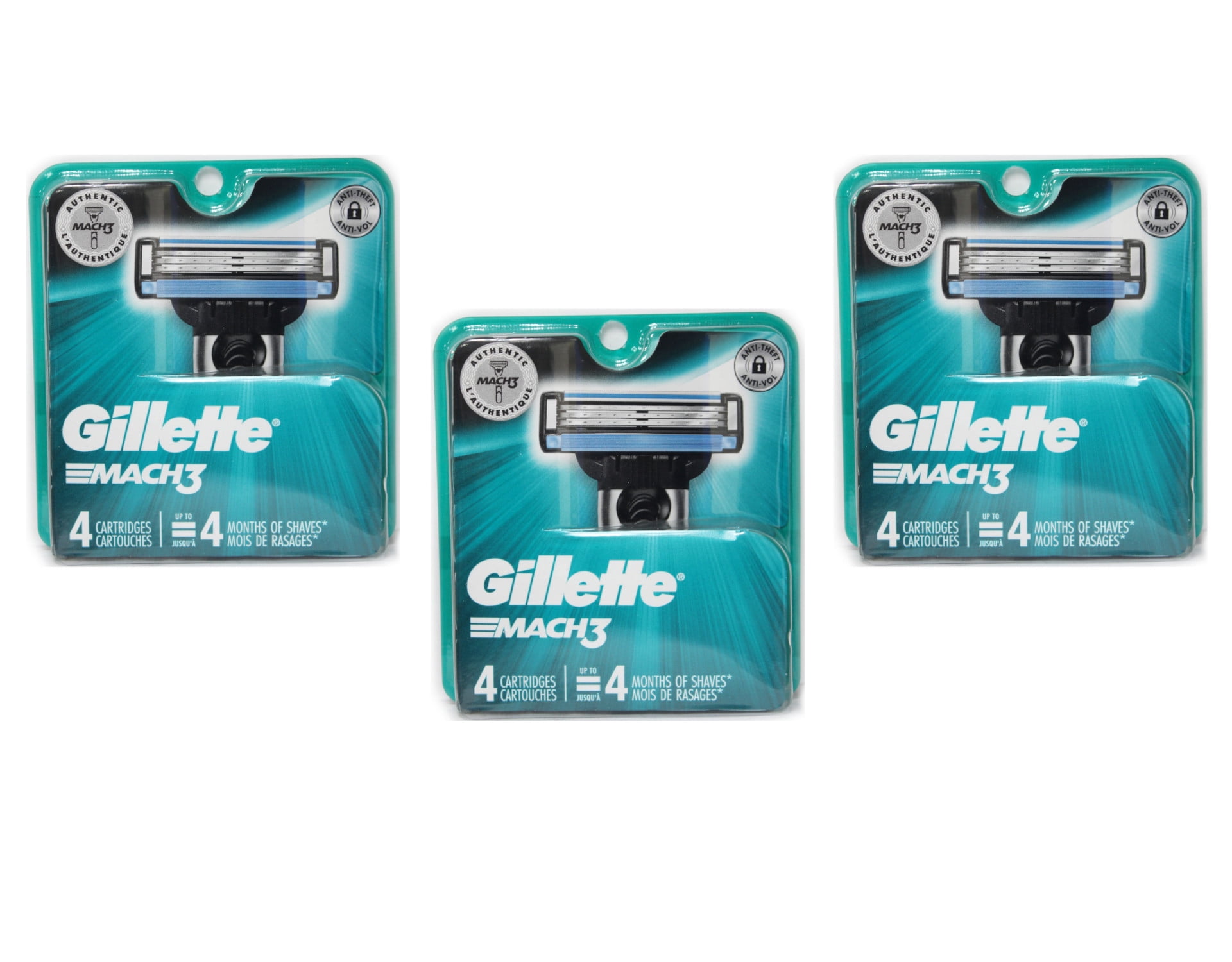 12 Gillette Mach 3 Mach3 Razor Blade Refill, for Men (3 Packs Of 4)