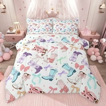 Feelyou Fashion Cowgirl Boot Bedding Comforter Set, Princess Bowknot Ribbon Twin Comforter Sets, Cartoon Stars Print Reversible Bedding Set, Luxury Bedroom Decor, 2-Piece