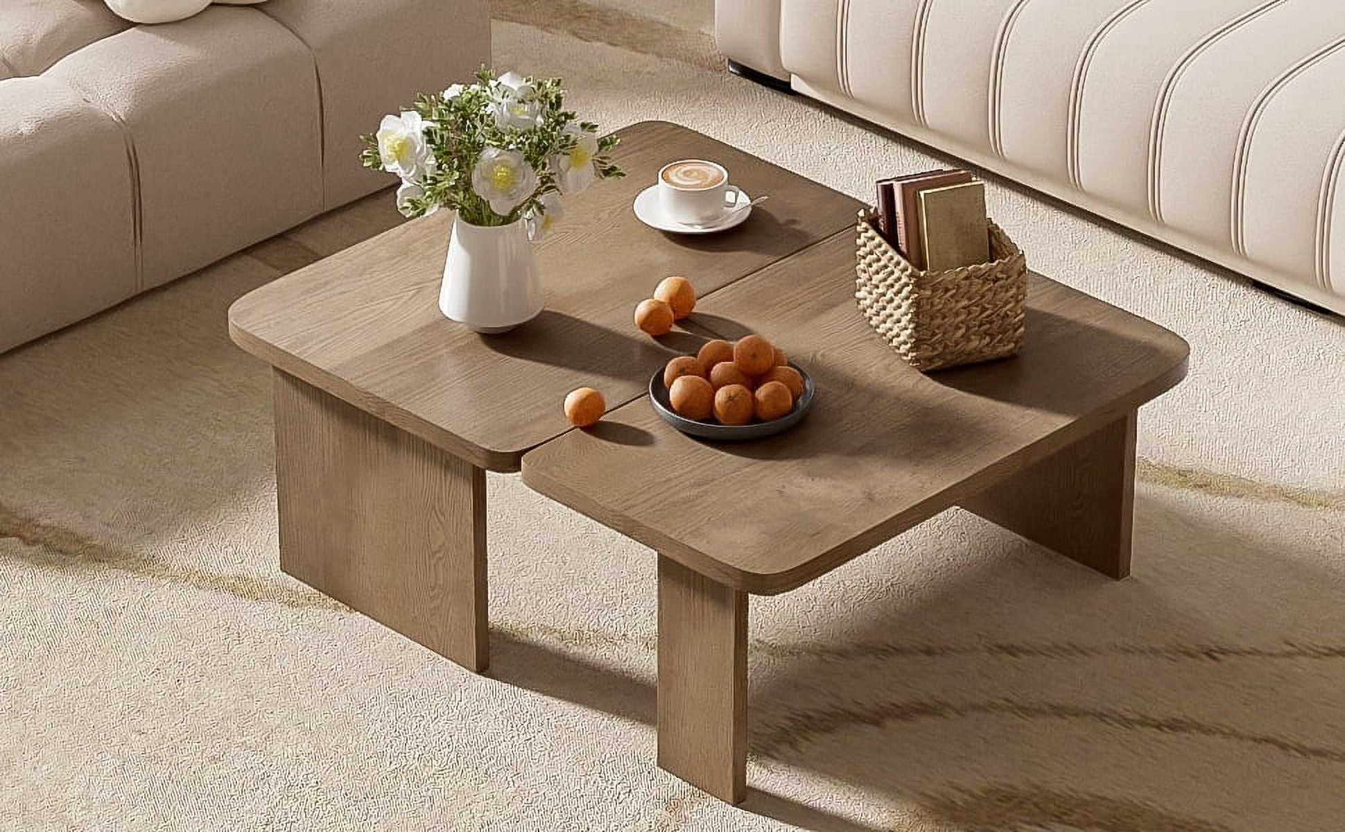 Euroco Modular Coffee Table Set of 2 – Freely Configurable Wood Grain MDF Tables with Modern Design, Compact Side Table Option