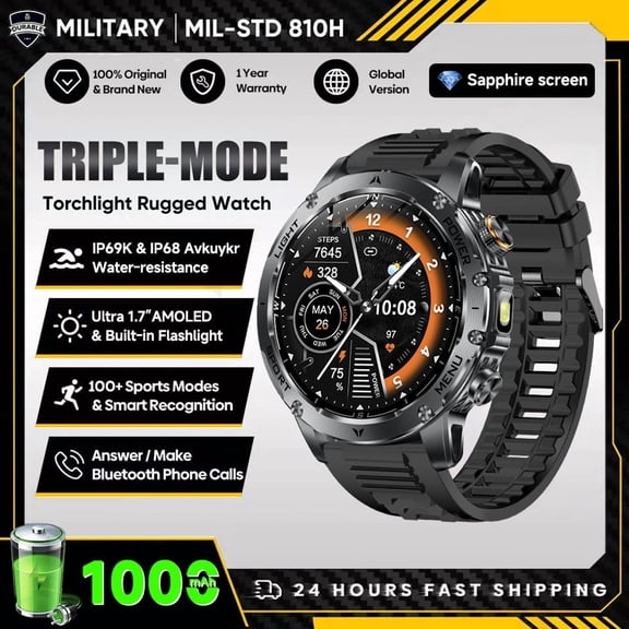 New Military T-Rex 3 Ultra 1000mAh Battery Smart Watch 5ATM Waterproof Flashlight  Sports tracker Smartwatch Men