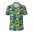 thumbnail image 2 of Daiia Skull and Palm Leaves Pattern Men’s Polo Shirts,Solid Deck Shirt,Classic Fit, Breathable Cotton Polo for Casual and Sport Wear-, 2 of 9