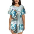 thumbnail image 1 of Fotbe Let's go Travel Around the World Conjunto de Pijama Estampado para Mujer, 2 Piezas, Ropa de Dormir con Camiseta de Manga Corta y Shorts Suaves-XX-Large, 1 of 6