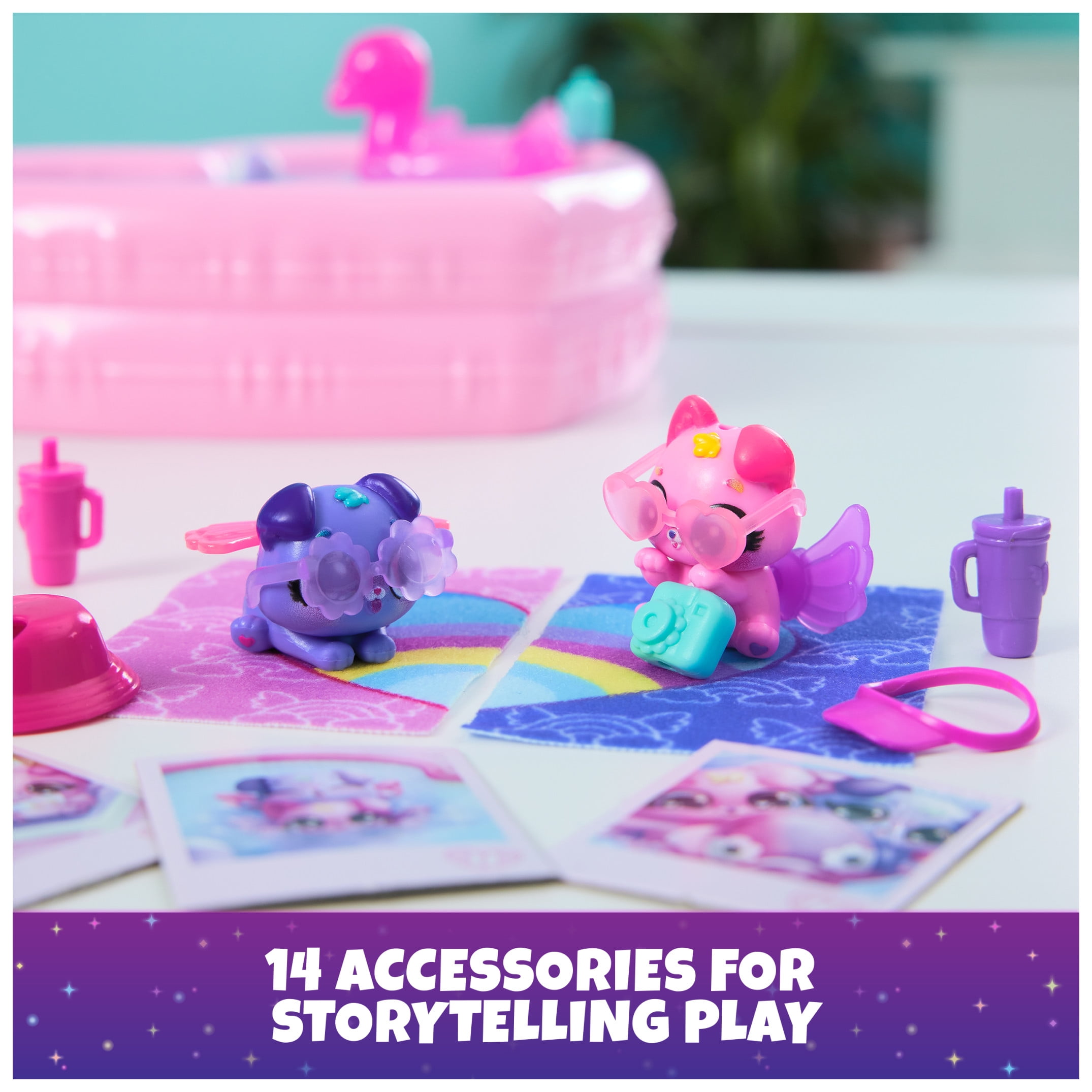 Hatchimals Alive, Neon Rainbow Bestie Pool Party with 2 Figures & 14 Accessories