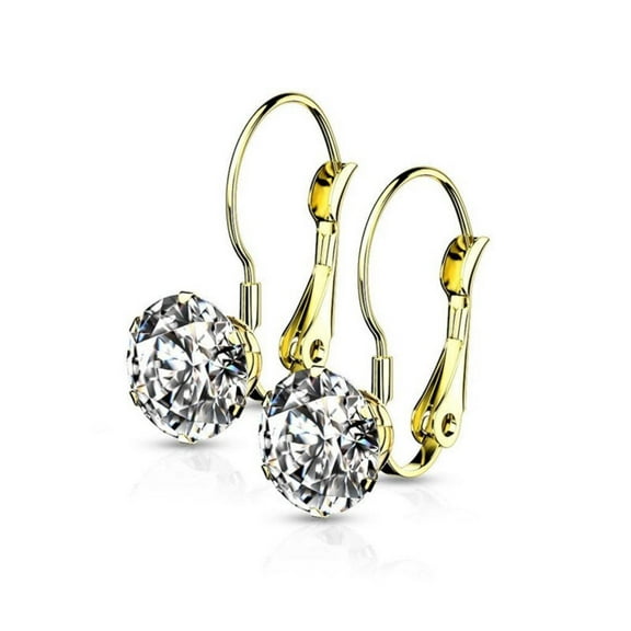 Classic Crystal Drop Earrings Cubic Zirconia Gold 316L Stainless Steel Leverback Fantasy Forge Jewelry