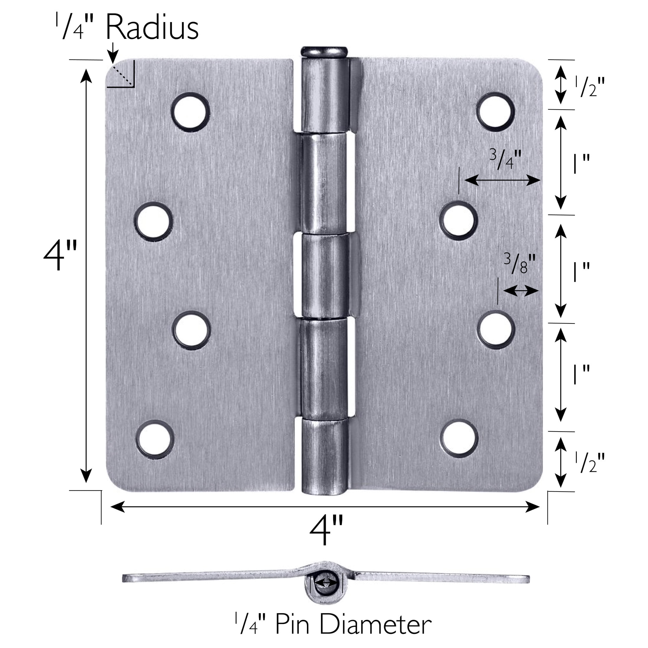 Brushed Chrome Steel Plain Bearing Door Hinge with Removable Pin, 4 x 4 in. 1/4 in. Radius, 3-Pack