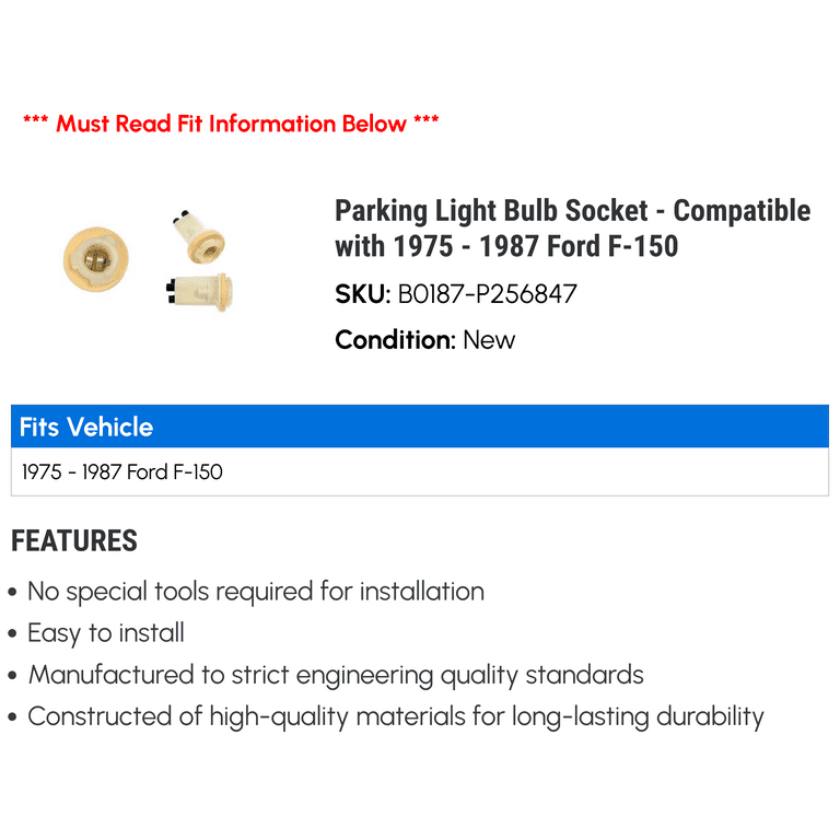 Parking Light Bulb Socket - Compatible with 1975 - 1987 Ford F-150 1976  1977 1978 1979 1980 1981 1982 1983 1984 1985 1986