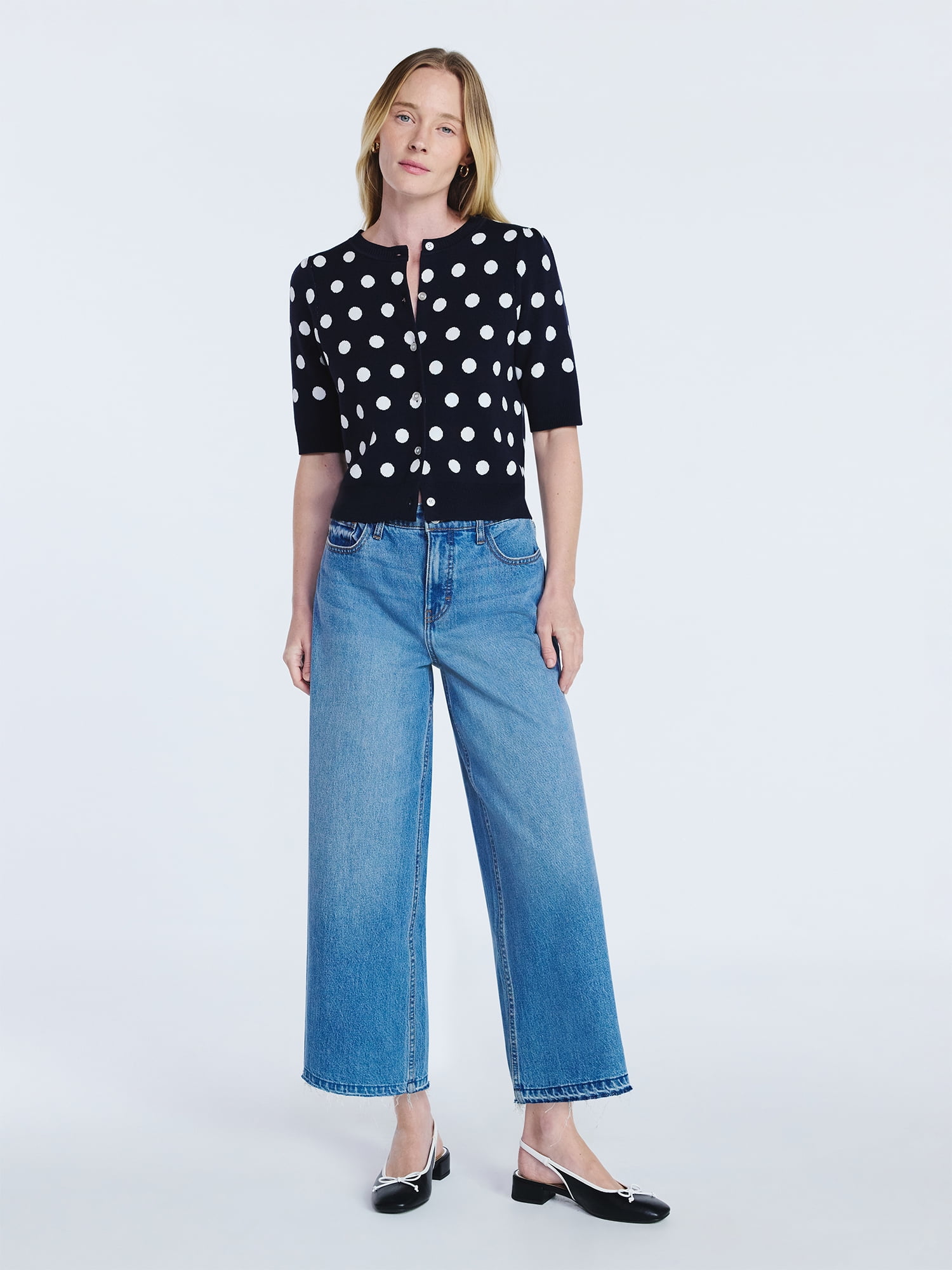 Free Assembly Women's Midrise Wide Leg Release Hem Jeans, 24" Inseam, Sizes 0-20