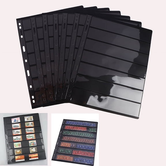 10Pcs 7 Grid Postage Stamp Album Pages Coin Collection Stamps Holder loose-leaf