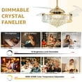 thumbnail image 6 of HOOMEDELIER 52" Crystal Ceiling Fan with Light Remote/App Control,Modern Dimmable Led Ceiling Fan with 4 Retractable Fan Blades for Living Room Bedroom-Gold, 6 of 8