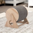 thumbnail image 2 of Pefilos 11" Wood Cat Scratching Post, 360-Degree Rotating Cat Scratch Wheel, Cat Scratcher Toy with Bells for Indoor Cats and Kittens, Beige, 2 of 10