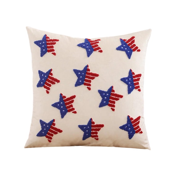 Bomd 4th of July Patriotic Red Blue Star Embroidered Throw Pillow Covers, 18x18 Inch American Flag Cushion Case, Red White Blue Pillow for Memorial Day, Independence Day Home Decor