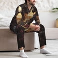 thumbnail image 5 of Salouo Romantic Flower Lion Couple Print Button-Front Long Sleeve Pajama Set for Men, Soft 2Pjs Men's Long Sleeve Sleepwear -Medium, 5 of 7