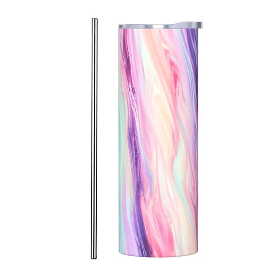 20oz Pastel Marble Tumbler with Handle Stainless Steel Insulated Travel Coffee Cup Gift with Stainless Steel Straw