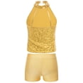 thumbnail image 4 of YONGHS Kids Girls Sequins Dance Outfits Sleeveless Halter Crop Tops with Gym Dance Shorts Set Yellow 8, 4 of 7