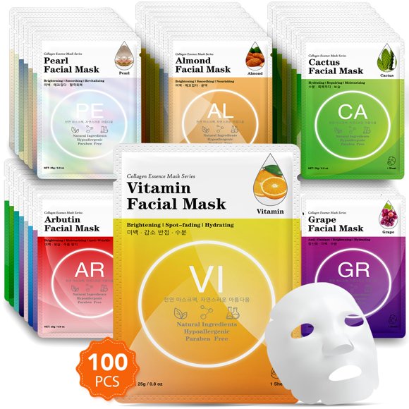 Máscaras faciales VESPRO con esencia de colágeno en láminas, paquete de 100