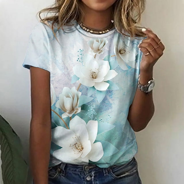 T-shirts à Manches Courtes pour Femmes Dames Mode Décontractée Imprimé Col Rond Ample T-Shirt à Manches Courtes Haut Chandail T-Shirts pour Femmes Manches Courtes Hauts à Manches Courtes pour Femmes