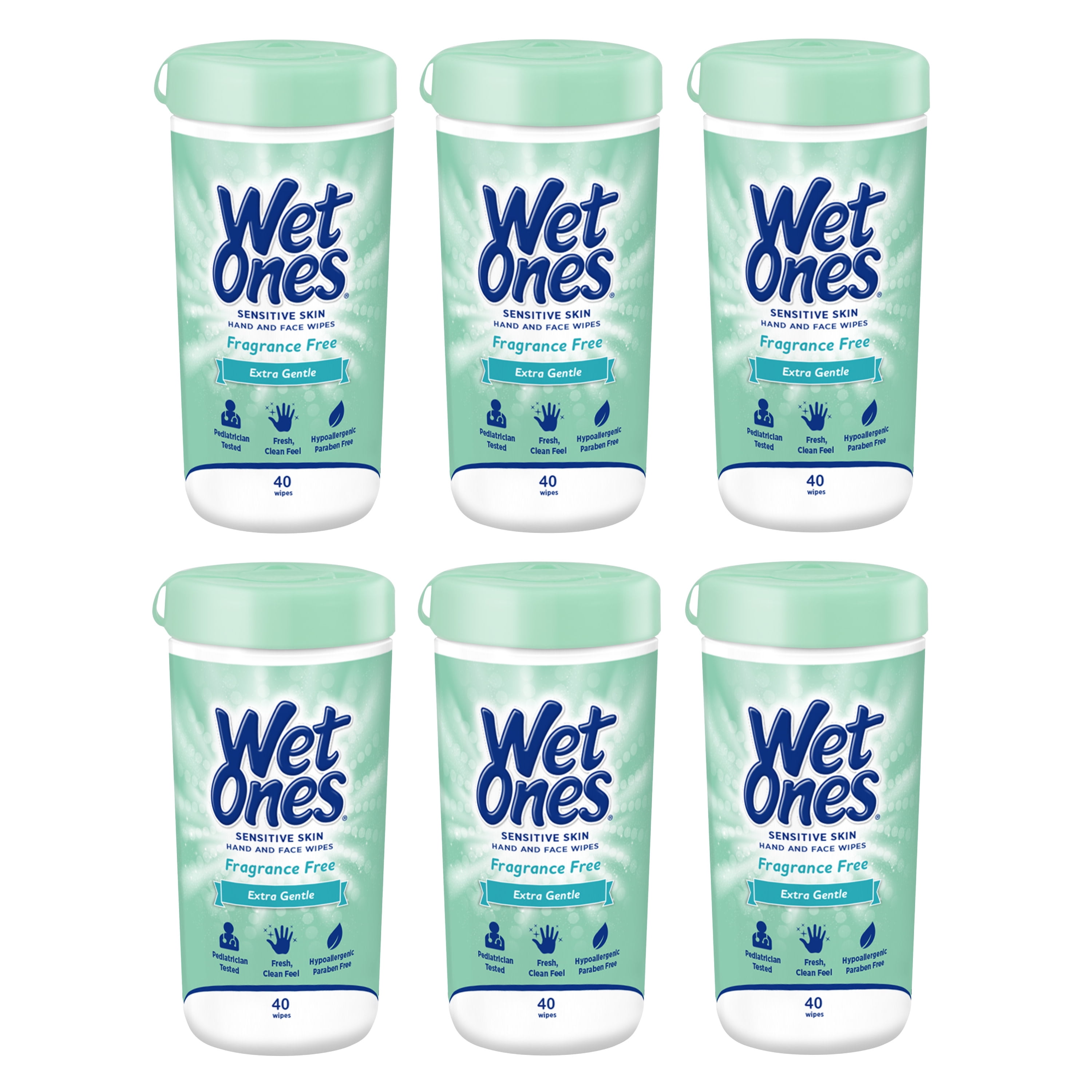 (6 Pk) Wet Ones Sensitive Skin Hand Wipes Canister, 40 Ct
