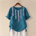thumbnail image 1 of CEHVOM Blouse d'Été Décontractée pour Femmes Col Rond Manches Courtes Imprimé Floral Grande Taille, 1 of 5