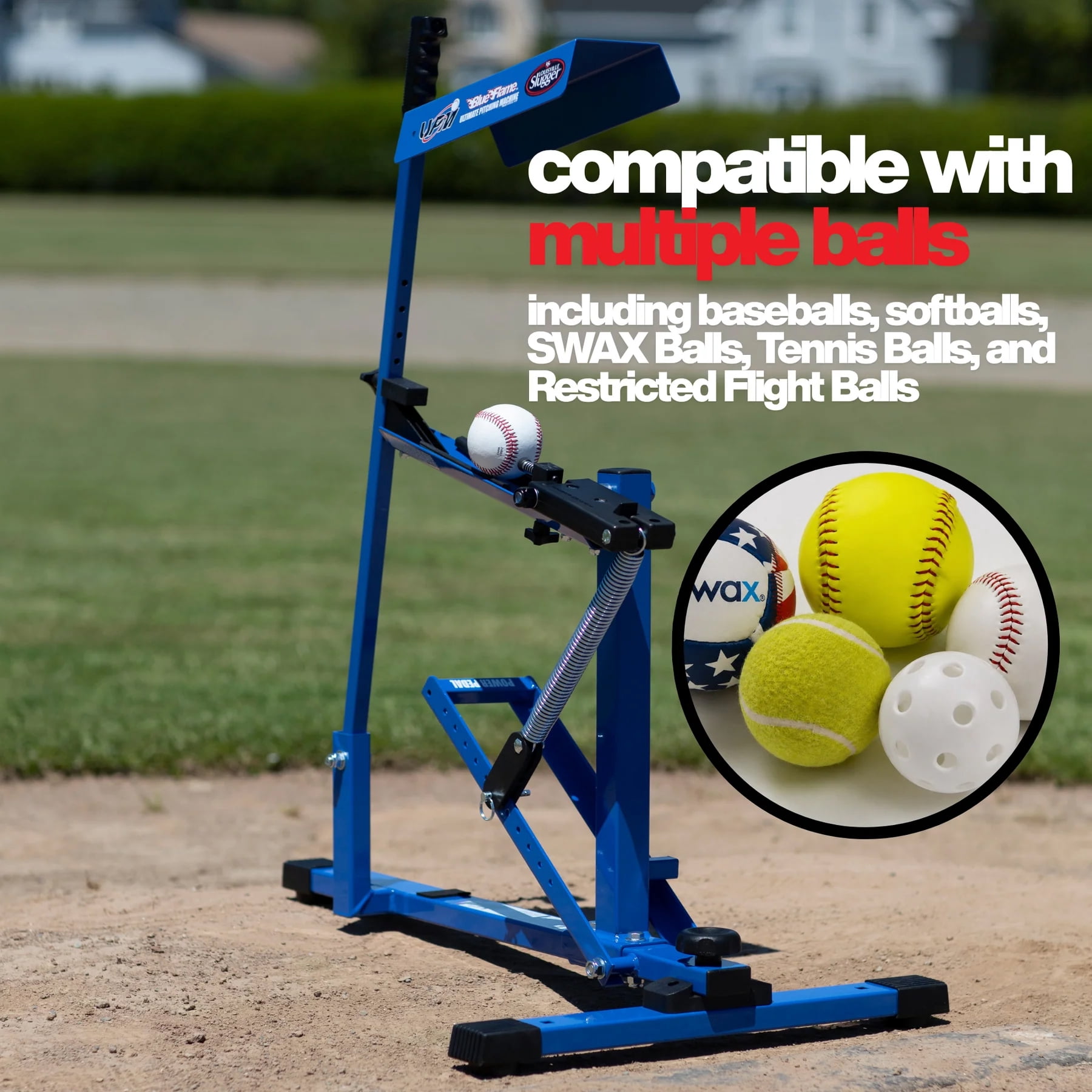 Louisville Slugger Blue Flame Pitching Machine – Throws Up to 60